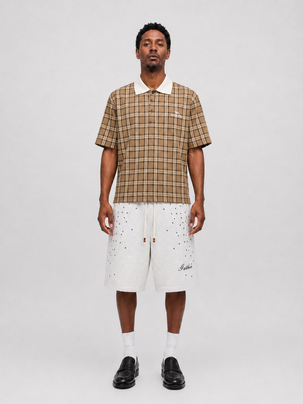 Endaround Check Polo — Brown/Cream
