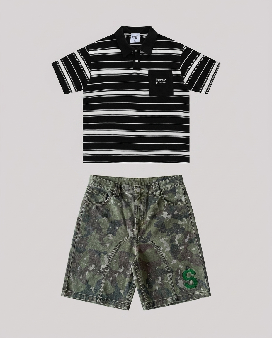 Pocket Polo Black / Camo Camo Set