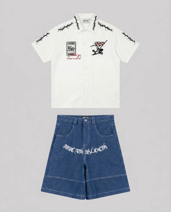 Conjunto Blanco Caballero / Azul Marino Gótico