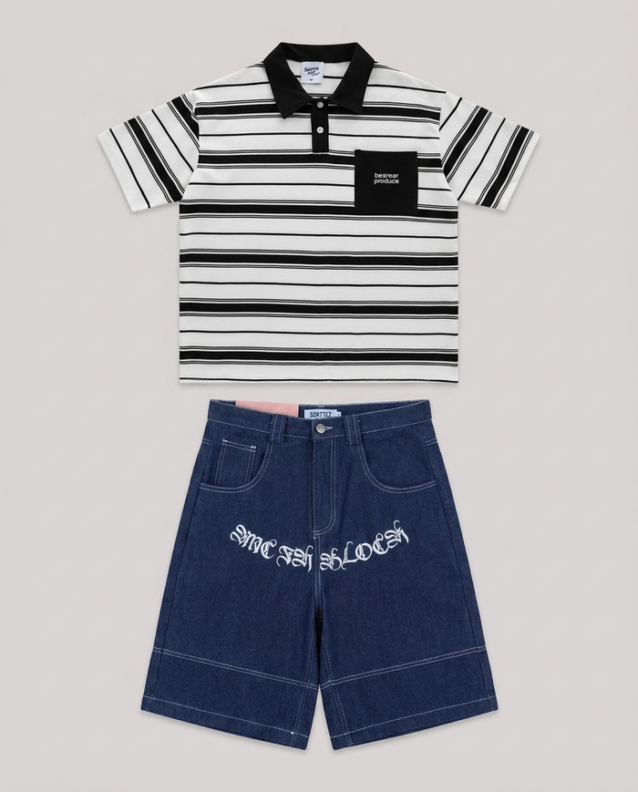 Conjunto de polo con bolsillo blanco y azul marino gótico
