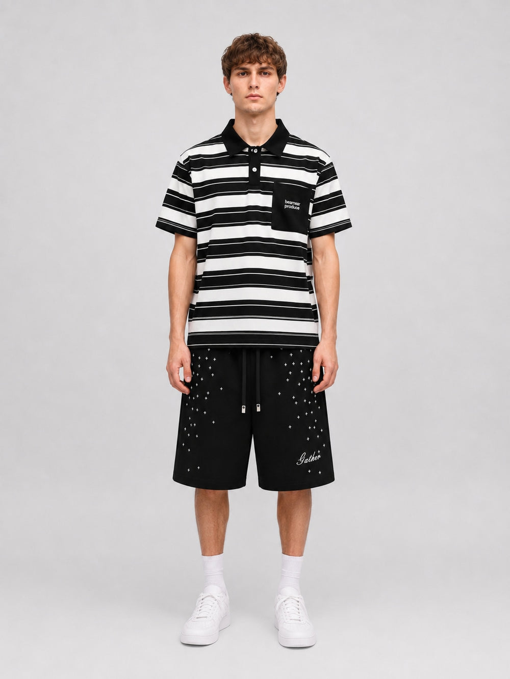 Bearear Striped Polo — Black/White