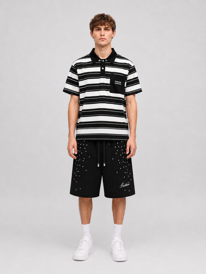 Bearear Striped Polo — Black/White