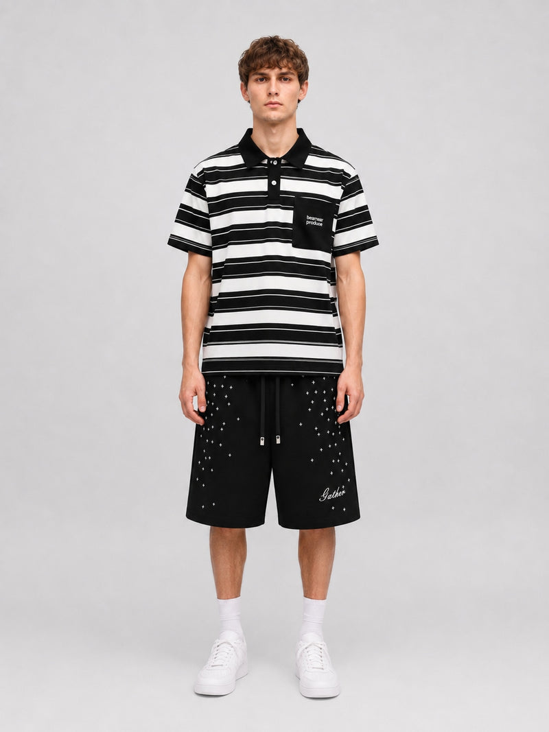 Bearear Striped Polo — Black/White