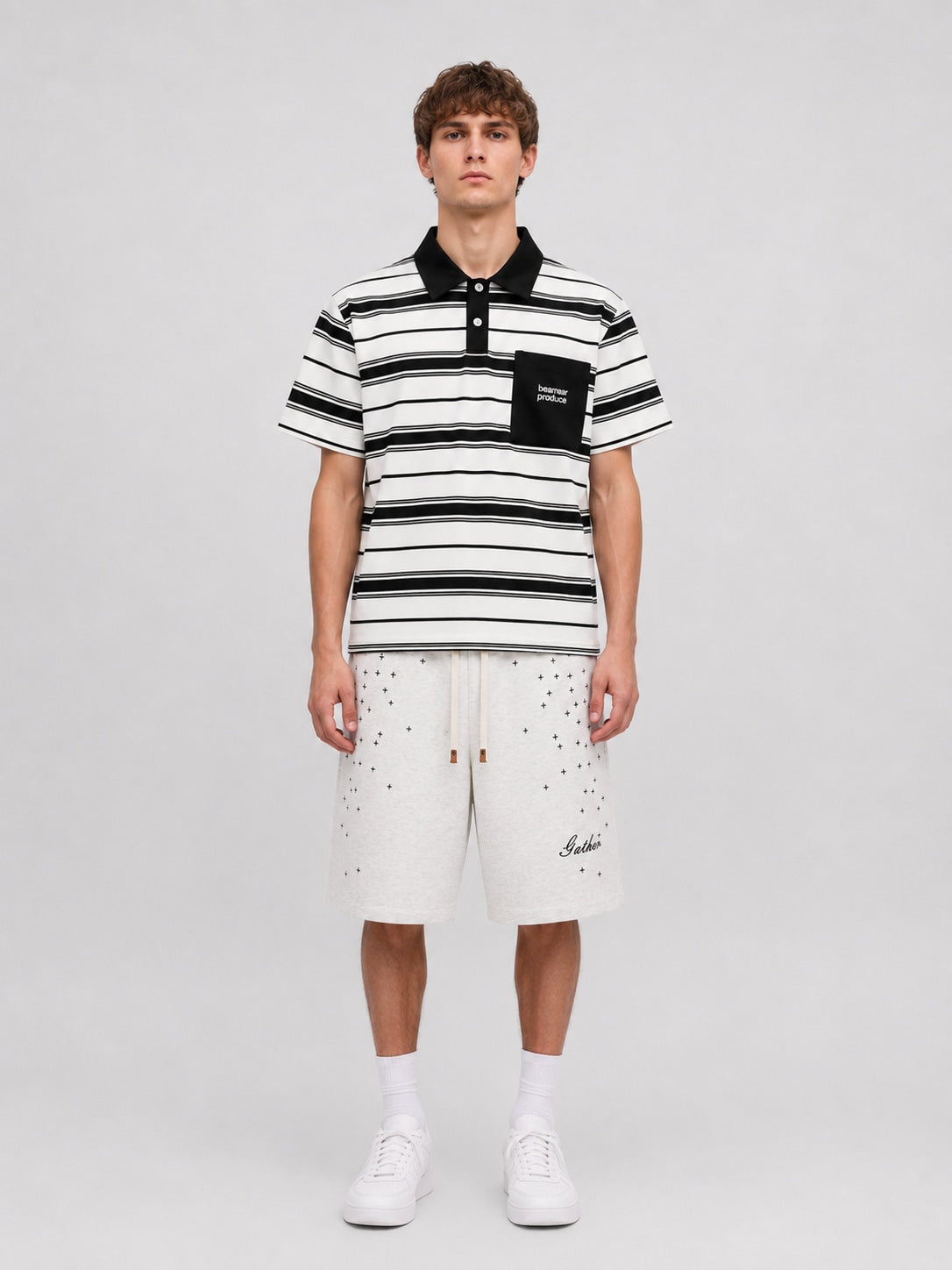 Polo a rayas Bearear — Blanco/Negro