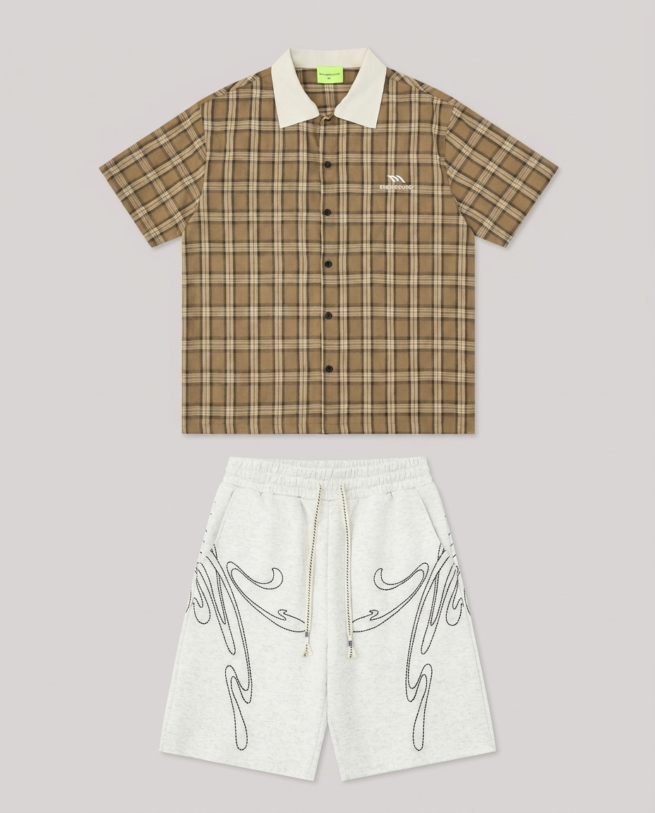 Check Camel / Western Grey Set