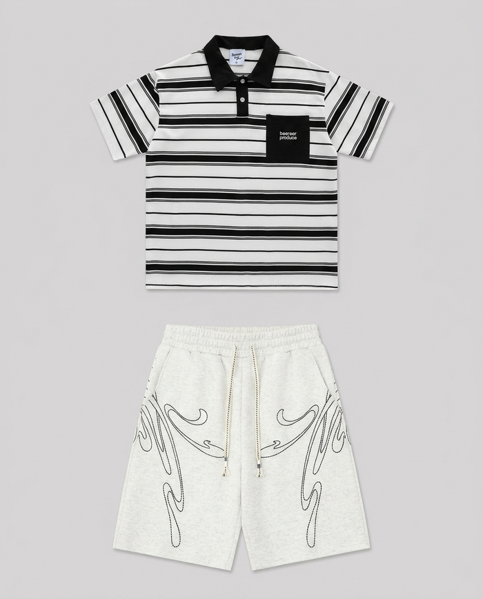 Conjunto de polo de bolsillo blanco / gris occidental