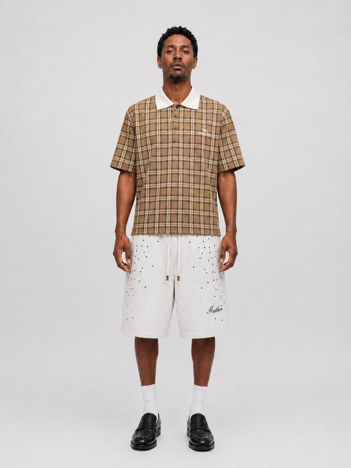 Endaround Check Polo — Brown/Cream